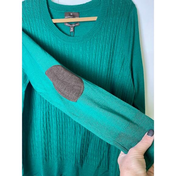 New Cashfeel Merino Wool Sweater Elbow Patch Emerald Green Pullover Plus Sz 2X - Picture 4 of 11